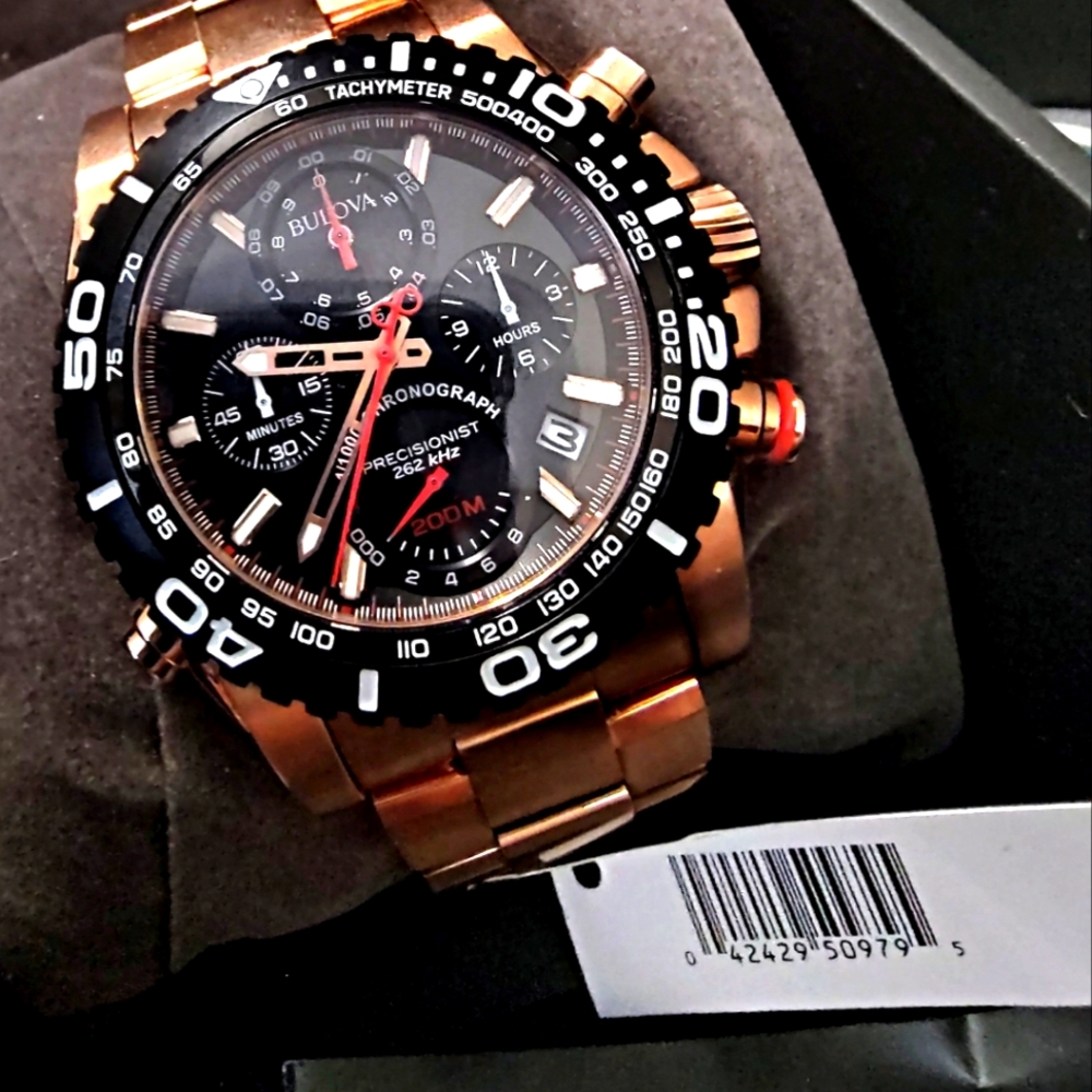 Bulova 98B213 Precisionist Chronograph Tachymeter Analog Black Dial Men's Watch